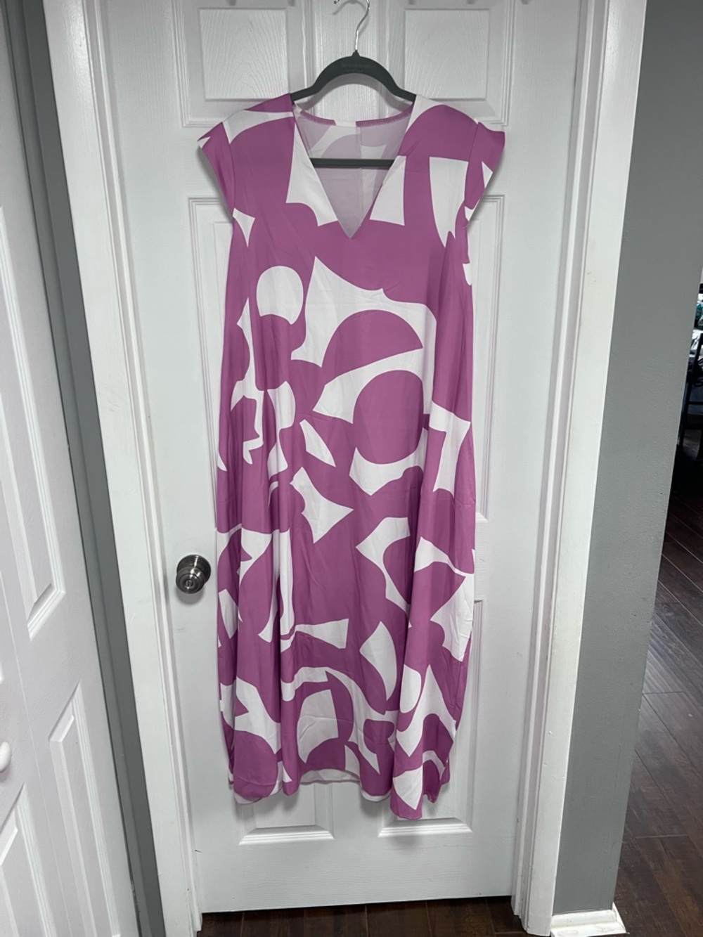 Pink and White Abstract Print Sleeveless Maxi Dress Size L